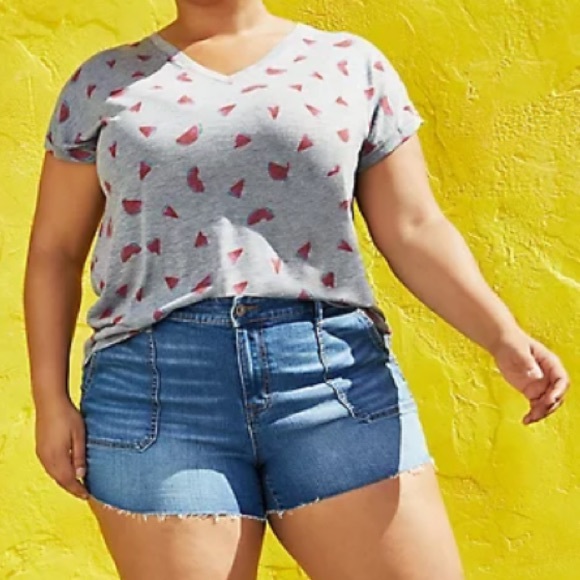 torrid Tops - Torrid Watermelon V-Neck Dolman Tee Classic Fit T-shirt Gray Red Torrid 2 (2X)